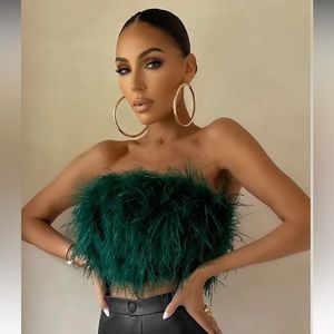 Green feather bandeau crop top. NWT